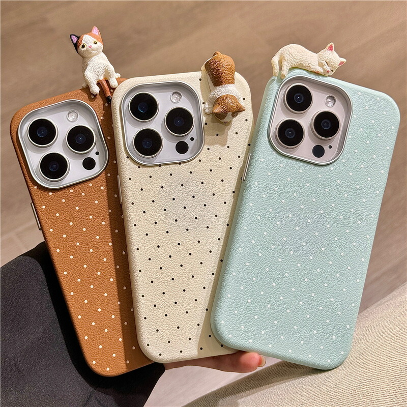 i Phone16 ケース 猫 ネコ i Phone15 Pro i Phone14 水玉 ドット 15 14 12 11 i Phoneケー 13i Phone16 ケース 猫 ネコ i スマートフ