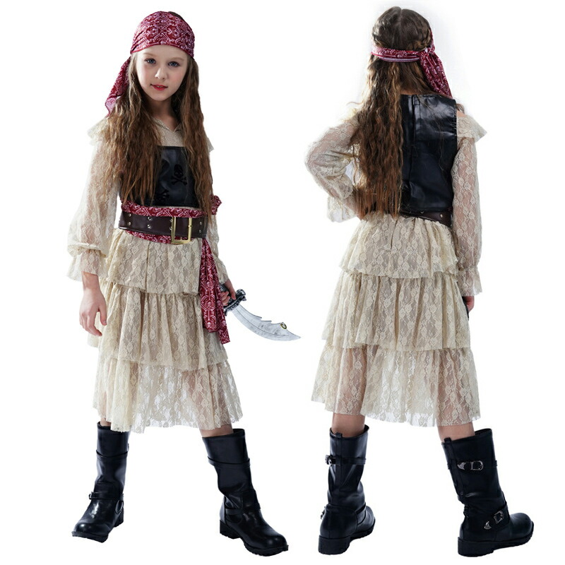 ハロウィン 海賊 コスプレ 女海賊 仮装 子供 衣装 コスチューム ワンピース レース ドレス 4点セット 女の子 カリビアン キッズ ハ パイレーツハロウィン 海賊 コスプレ 女海賊 仮 コスプレ 